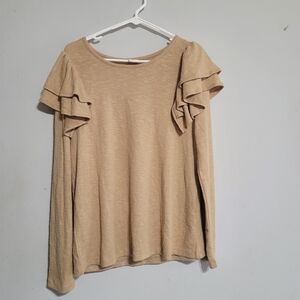 Cato Tan Long Sleeve Ruffle Top Large